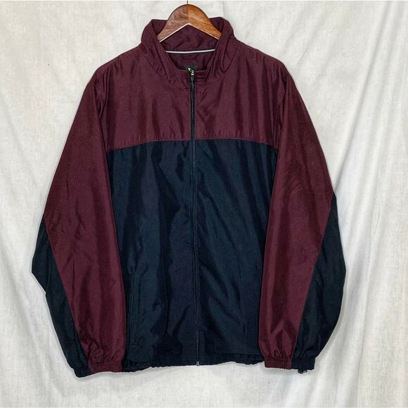 Tek Gear Windbreaker Jacket Lined Maroon Black Color Block Full Zip Size XL 90s - Picture 1 of 6